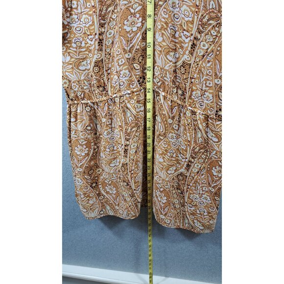 Melloday Blouse Women XL Smocked Paisley Peasant Elastic Sleeves Mustard & Ivory - Picture 11 of 14